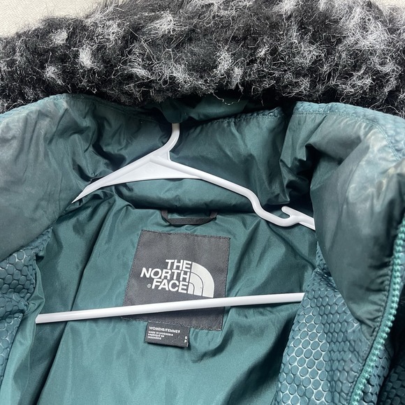 The North Face Jacket Parkina Womens Small Goose Down Long Coat Green Fur Hood - Picture 5 of 13